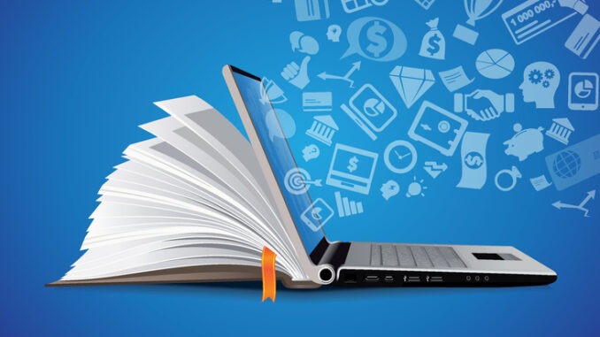 Book transforming into laptop representing EdTech revolution in India